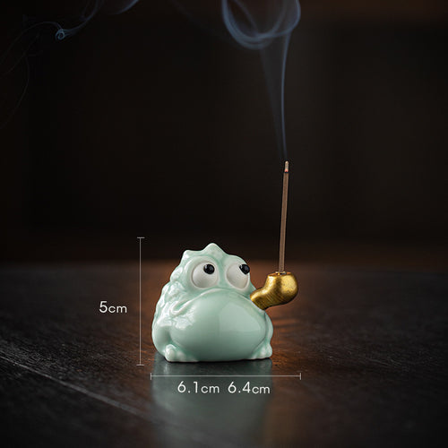 Ceramic golden toad incense burner for stick incense and decor