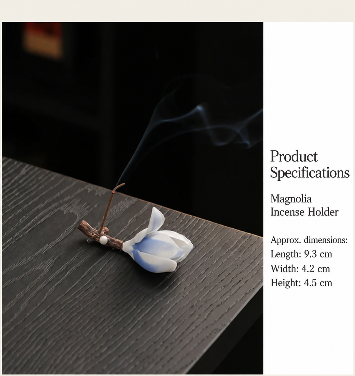 Moment Ritual Hand-Fired Ceramic Magnolia Flower Incense Holder with Bamboo Tray - Zen Stick Incense Burner & Ash Catcher for Home Decor