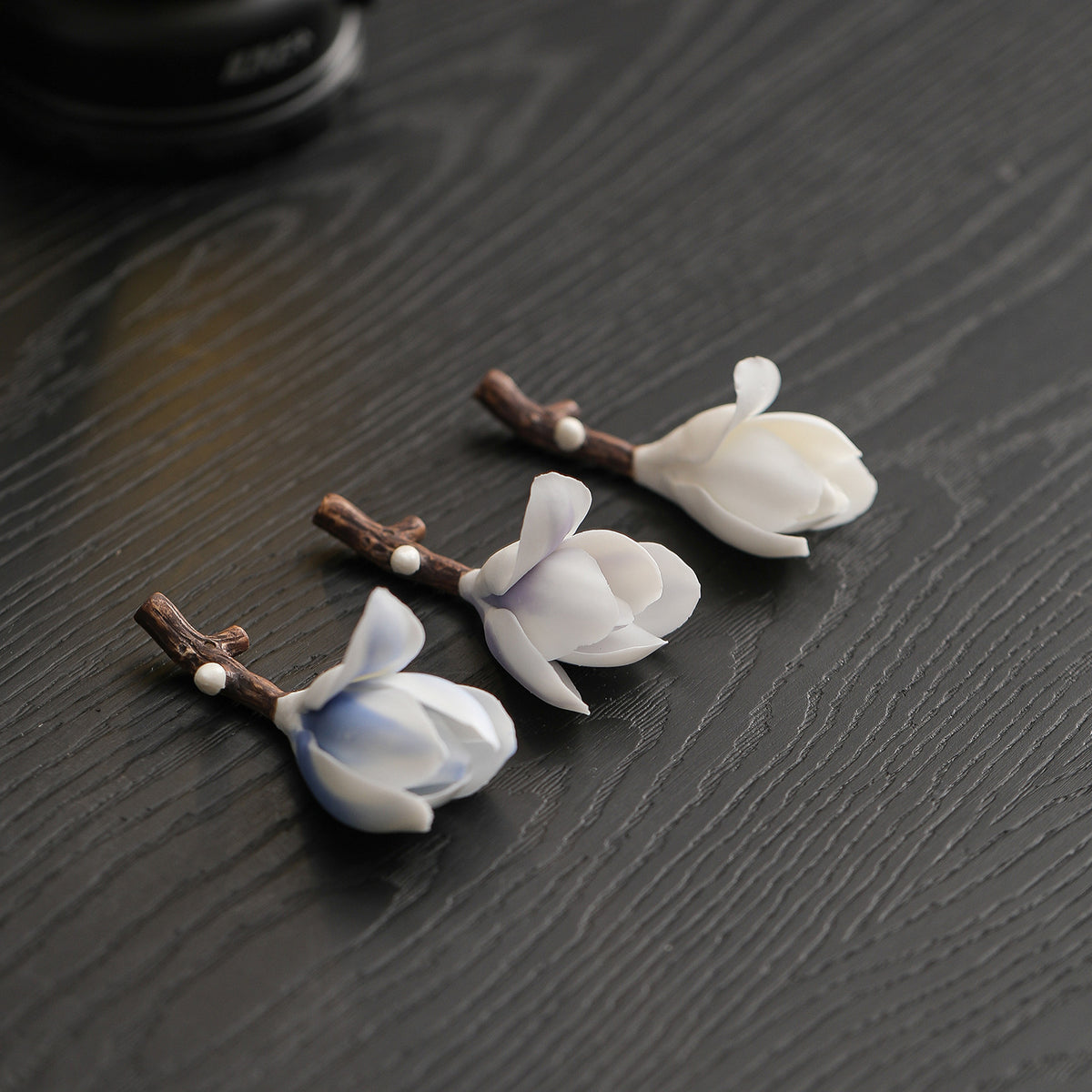 Moment Ritual Hand-Fired Ceramic Magnolia Flower Incense Holder with Bamboo Tray - Zen Stick Incense Burner & Ash Catcher for Home Decor